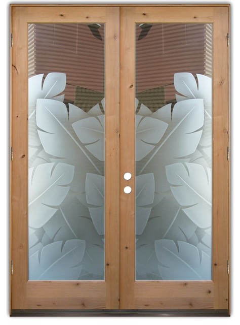 Glass Front Entry Doors - Frosted Obscure Etched Glass - Banana Leaves ...