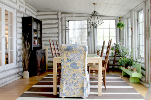 painted log cabin interior