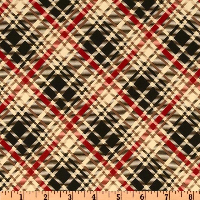 Stretch Jersey ITY Knit British Plaid Natural/Red/Black - Traditional ...