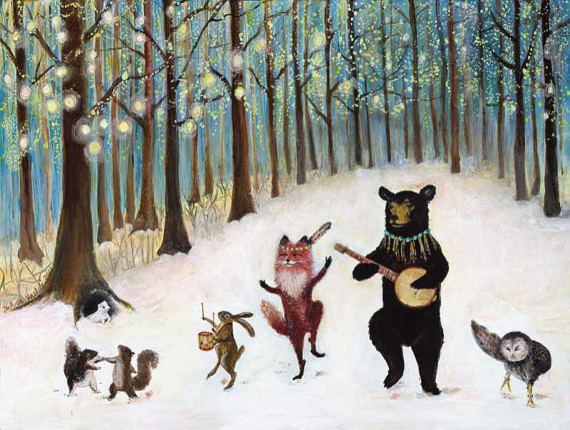 Dancing Forest Animals Woodland Art by Jahna Vashti - Eclectic - Kids ...