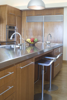 kitchen island with stainless steel countertop