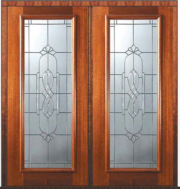 Pre-hung Double Door 80 Wood Mahogany Kensington Full Lite Glass ...