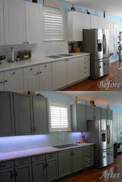 Grey/blue Glazed and Distressed Cabinets - atlanta - by Kevynteriors
