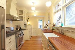 kitchen with medium wood countertops