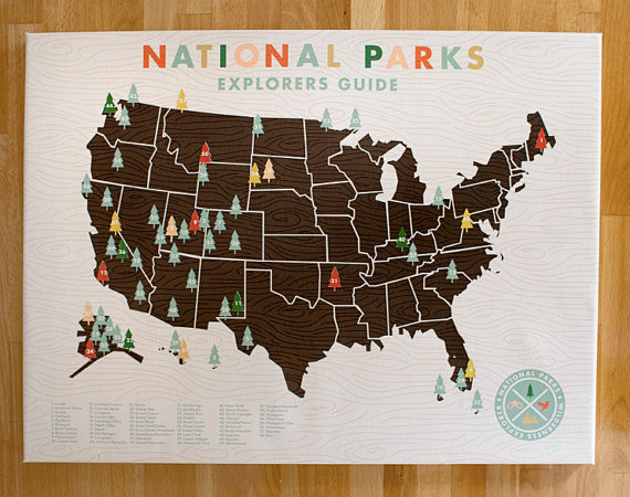 National Parks Checklist Map Print on Canvas by Ello There - Modern ...