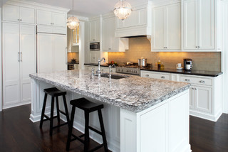 kitchen island with engineered quartz countertop
