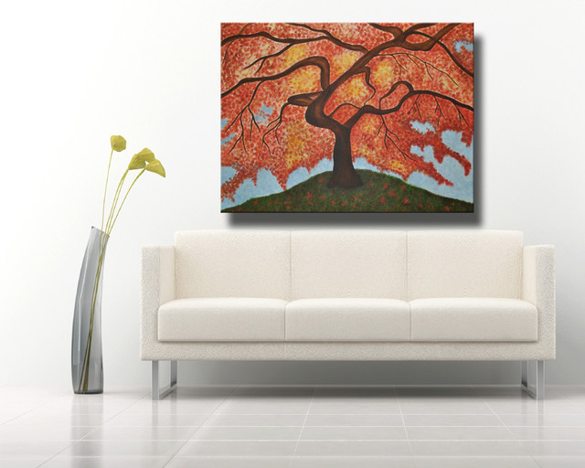 Large Canvas Painting Red Japanese Maple Tree 30