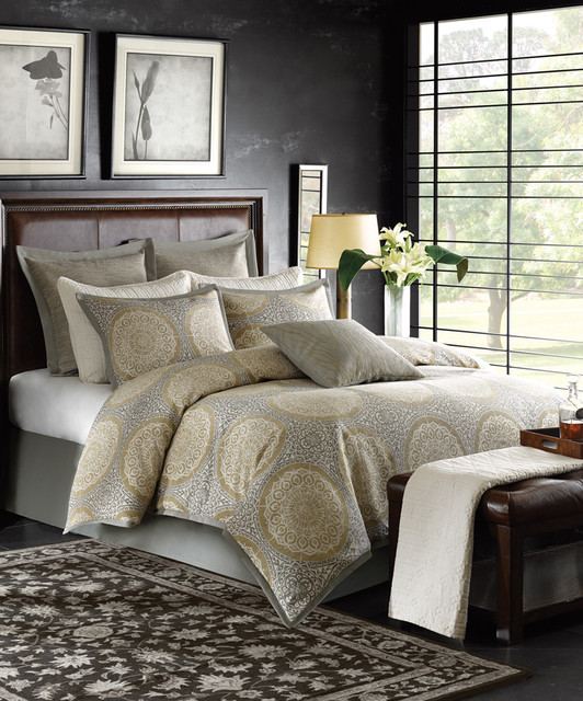 Taupe & Gold Comforter Set - Modern - Comforters And Comforter Sets