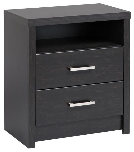 Prepac District Tall 2-Drawer Nightstand in Washed Black - Modern ...