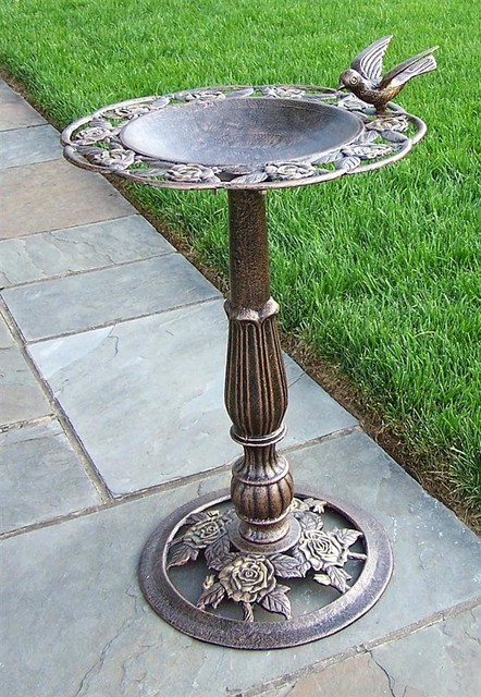 Rose Bird Bath w Scalloped Edge and Decorativ - Contemporary - Bird ...